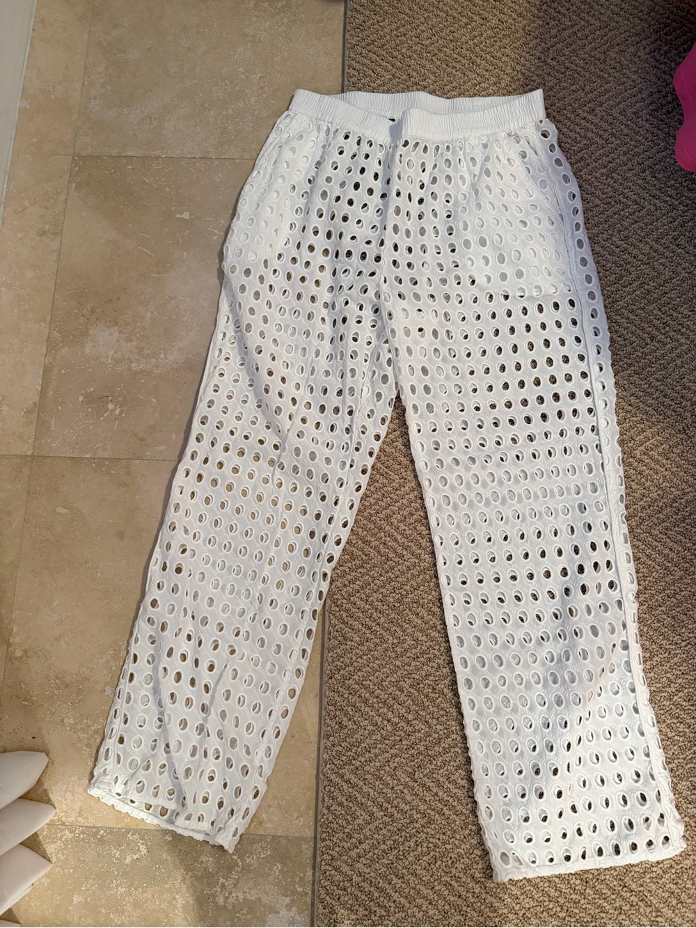 SOLID & STRIPED White Eyelet Elastic-Waist Pants
